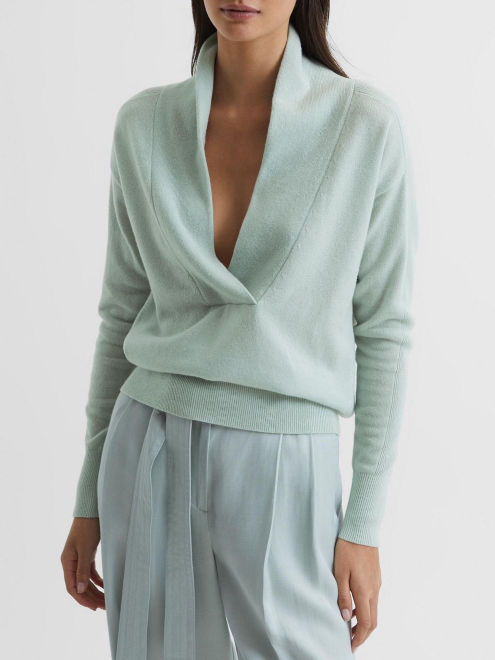 Reiss Amelia 100% Cashmere Shawl Collar Sweater Mint XS